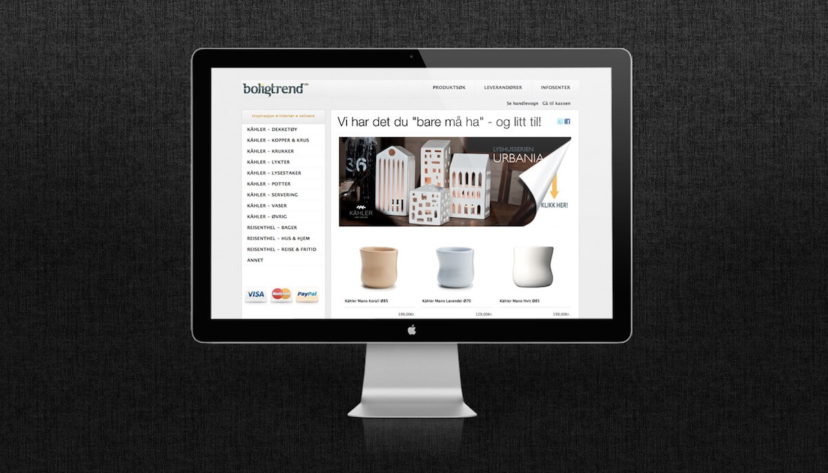 Webshop feita para loja de produtos de design de interiores da Noruega.